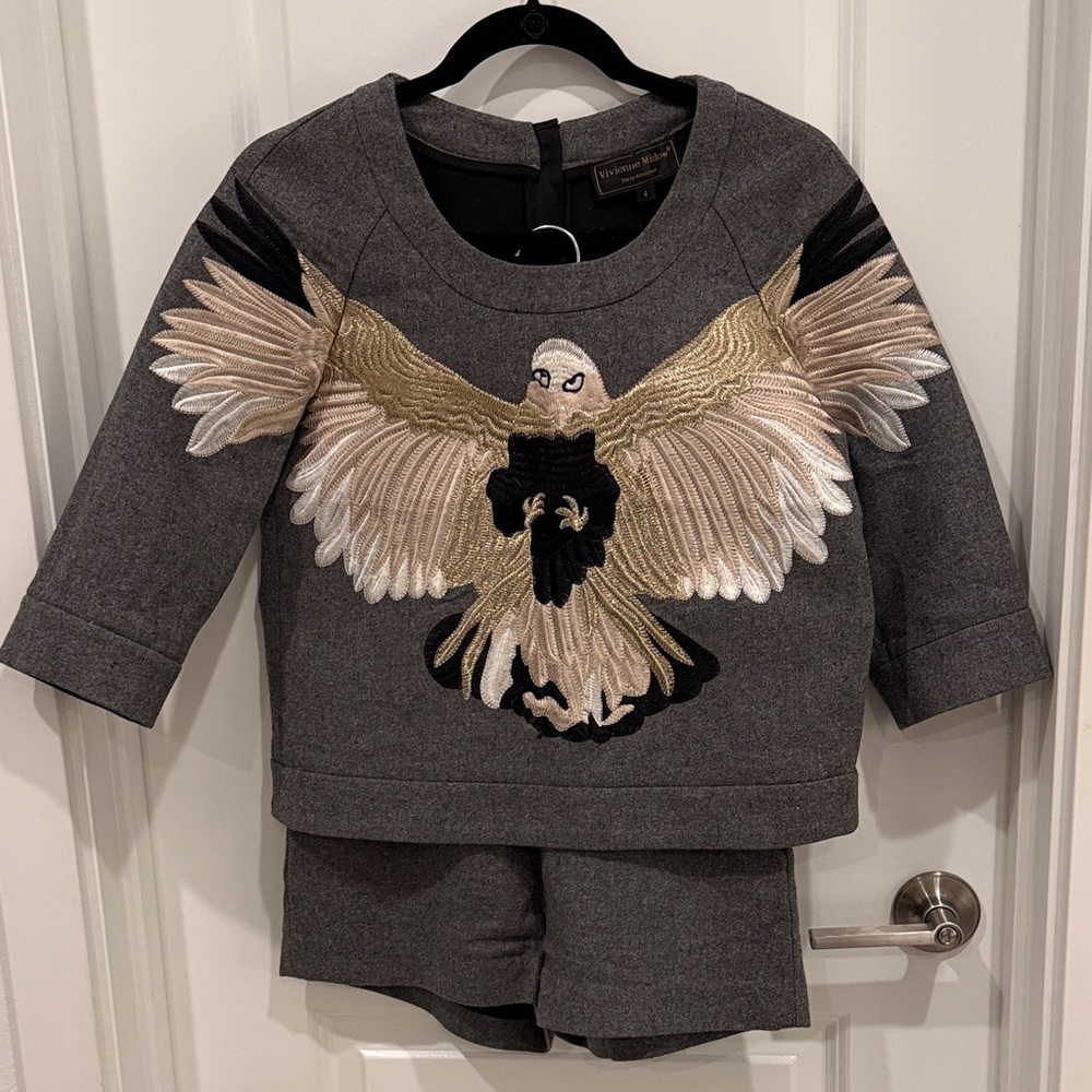 Embroidered Gray Top and Shorts Set